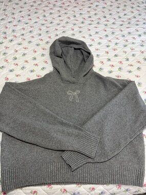Gray Knit Hooded Sweater with Bow Detail women -small Hollister